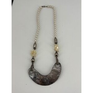 Chic Multi Strand Black Bead Necklace with Mother of Pearl Pendant Pearl Accents